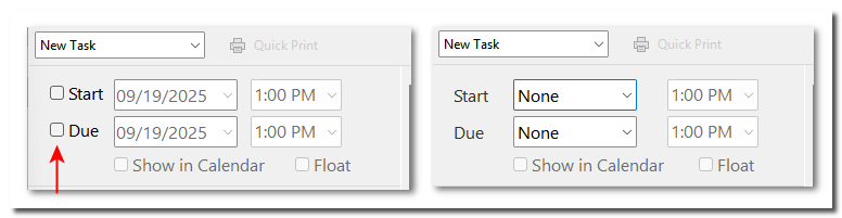 Tasks date checkboxes removed